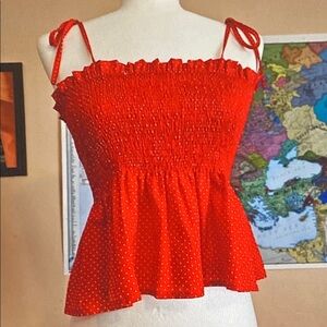 SHEIN Red Smocked Tie-Shoulder Peplum Camisole
